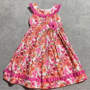 Bonnie Jean Girls Floral Dress Pink & Orange Ruffle Trim Size 14